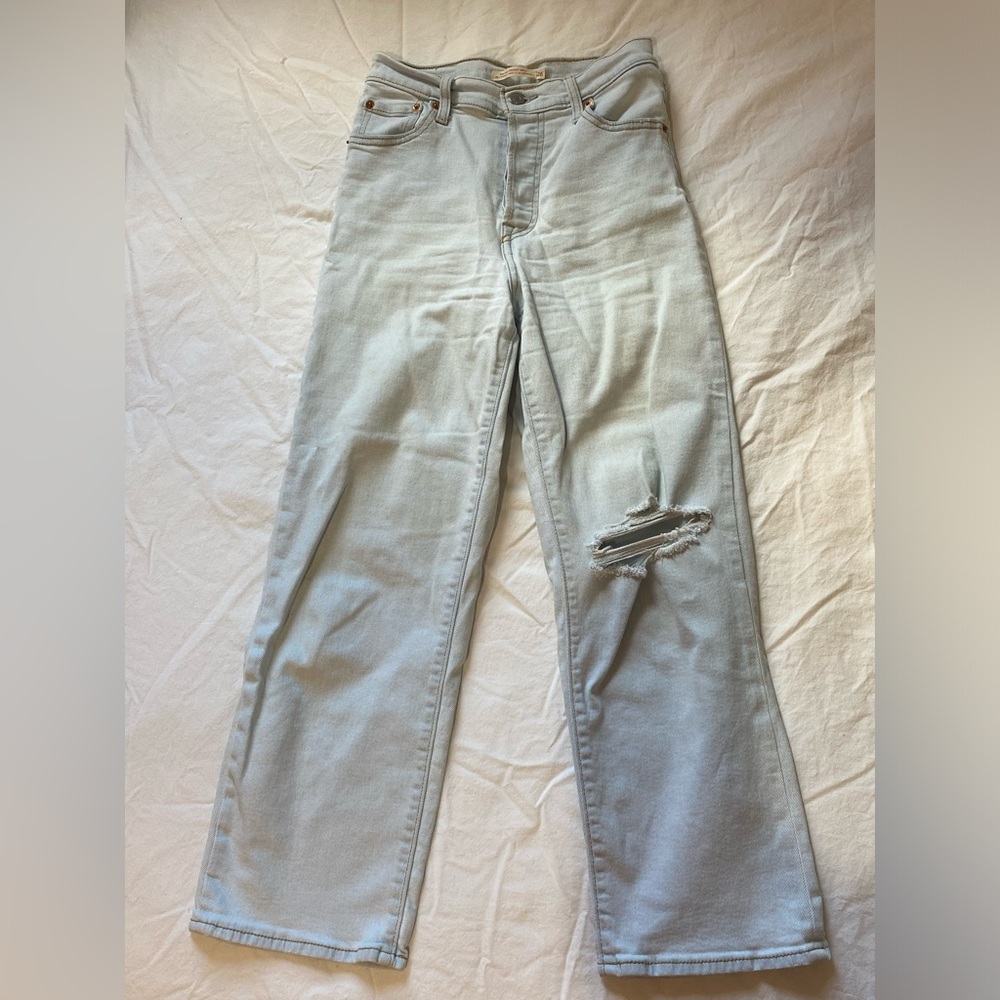 Levi's Ribcage High Rise Straight Ankle Denim Distressed Jeans